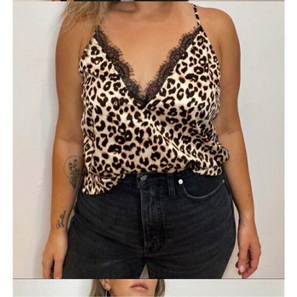 DO+BE Satin Lace Cheetah Print Tank Top Size Small - Picture 1 of 7